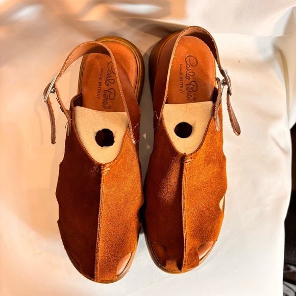 CARLO PERA Sz 9 Brown Suede Platform Sandals 70s Vibes Buckle Closure - Picture 3 of 14